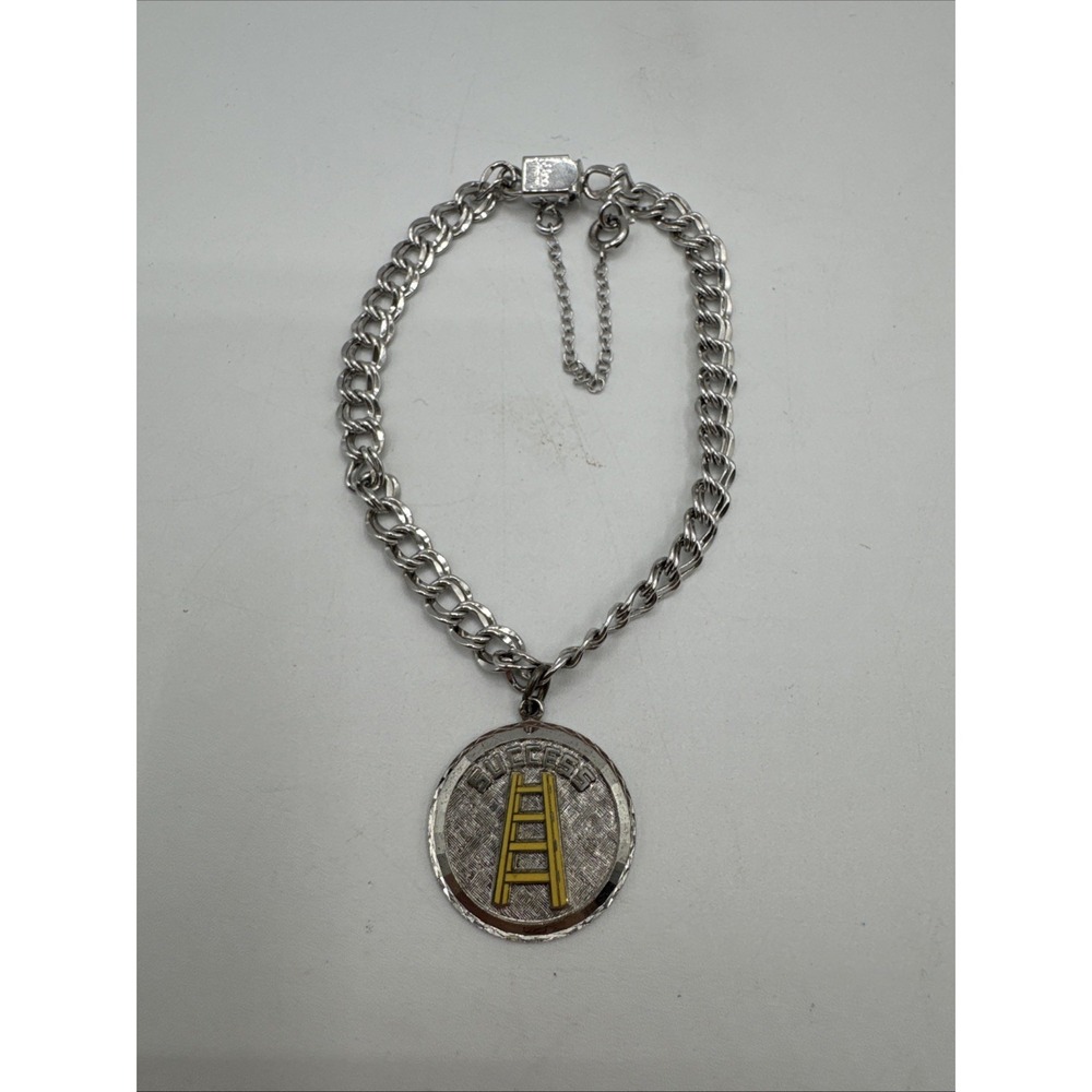 ELCO 925 Sterling Silver Double Link Charm Bracelet‎ Safety Clasp W/ One Charm